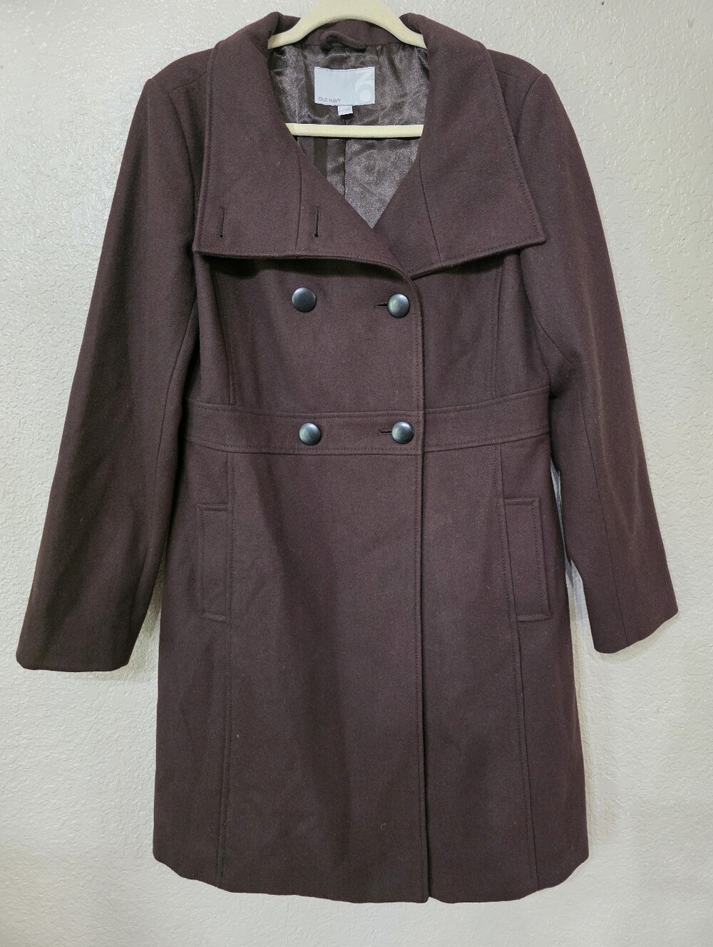 Women's Double-Breasted Wool Blend Pea Coat - Dark Brown